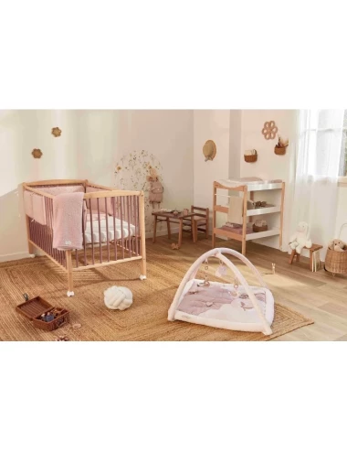 Tapis d'éveil ouatiné soft boa avec arche de jeux rose