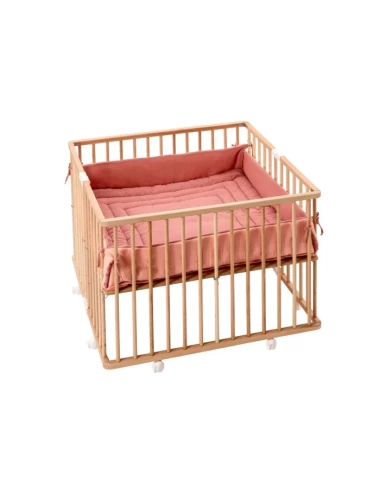 Tapis de parc carré ouatiné en gaze de coton bicolore Rose pourdé