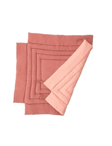 Tapis de parc carré ouatiné en gaze de coton bicolore Rose pourdé