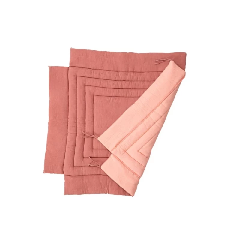 Tapis de parc carré ouatiné en gaze de coton bicolore Rose pourdé