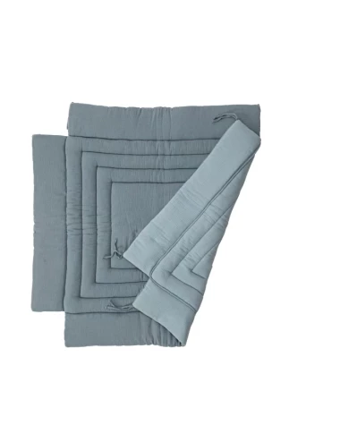 Tapis de parc carré ouatiné en gaze de coton bicolore Gris Ardoise