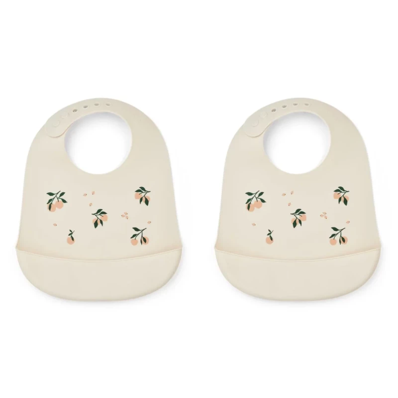 Tilda Printed Silicone Bib 2-Pack Peach / Sea shell mix