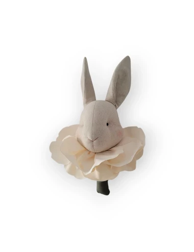 Trophée - Lapin en lin naturel & fleurs ivoire
