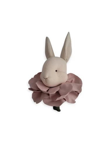 Trophée - Lapin en lin beige & fleurs poudrées
