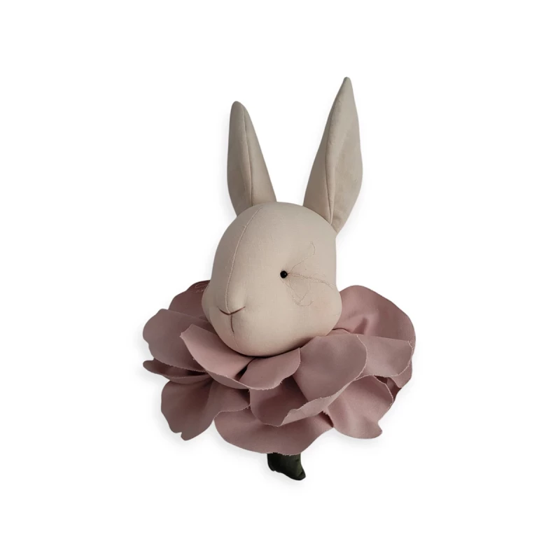 Trophée - Lapin en lin beige & fleurs poudrées