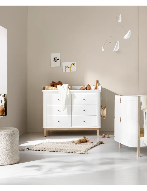 Commode à langer 6 tiroirs Wood - blanc/chêne