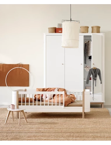 Lit bébé évolutif Wood Mini+ avec kit junior inclus, blanc/chêne