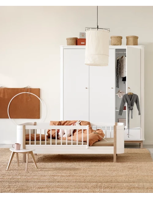 Lit bébé évolutif Wood Mini+ avec kit junior inclus - Blanc/chêne