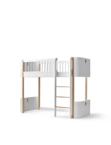 Lit mezzanine mi-haut Wood Mini+ - Blanc/chêne