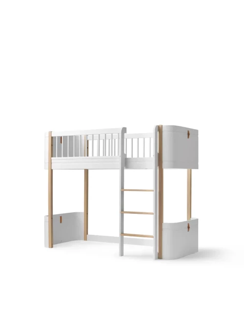 Lit mezzanine mi-haut Wood Mini+ - Blanc/chêne