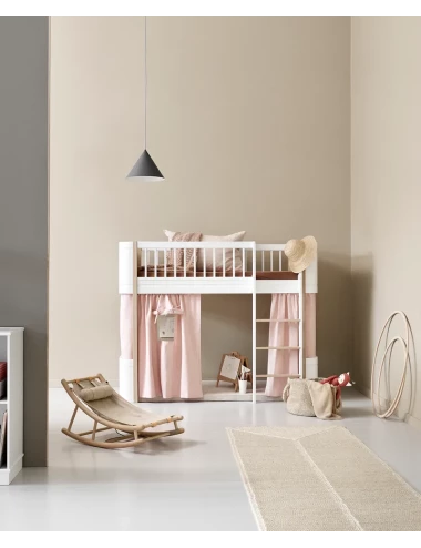 Lit mezzanine mi-haut Wood Mini+ - Blanc/chêne