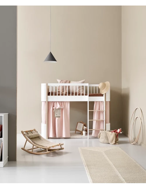 Lit mezzanine mi-haut Wood Mini+ - Blanc/chêne