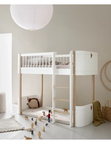 Lit mezzanine mi-haut Wood Mini+, blanc/chêne