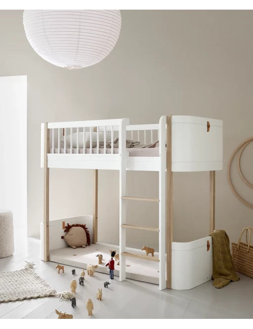 Lit mezzanine mi-haut Wood Mini+ - Blanc/chêne
