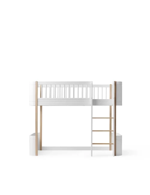 Lit mezzanine mi-haut Wood Mini+ - Blanc/chêne