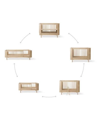 Lit bébé évolutif Wood Mini+ avec kit junior inclus, chêne