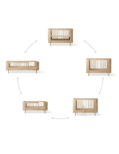 Lit bébé évolutif Wood Mini+ avec kit junior inclus - Chêne
