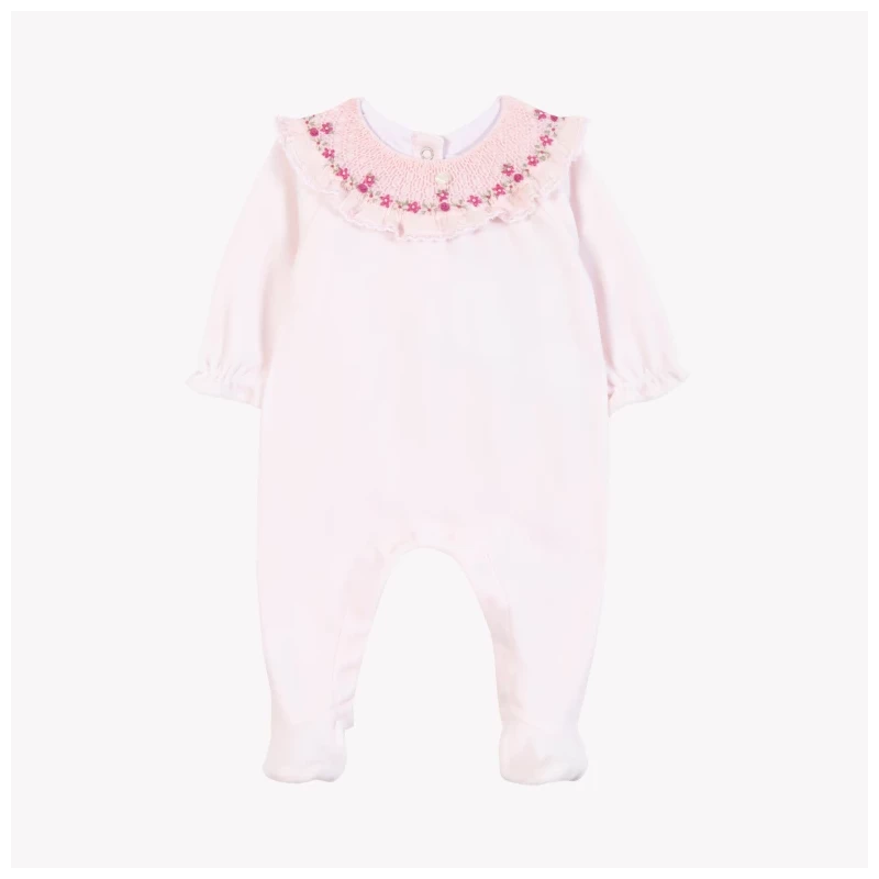 Pyjama rose pale - Col broderies fleurs