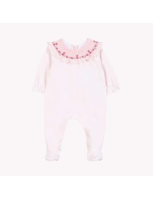 Pyjama rose pale - Col broderies fleurs