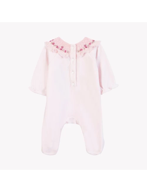 Pyjama rose pale - Col broderies fleurs
