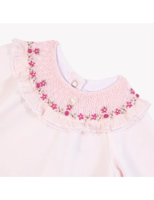 Pyjama rose pale - Col broderies fleurs