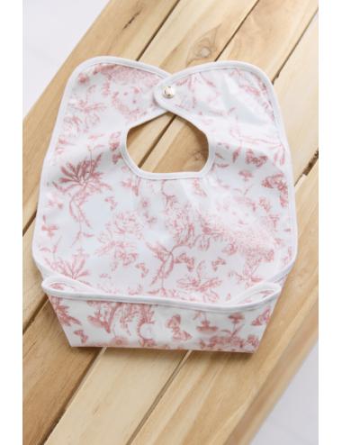 Bavoir -Toile enduite Toile de Jouy rose thé