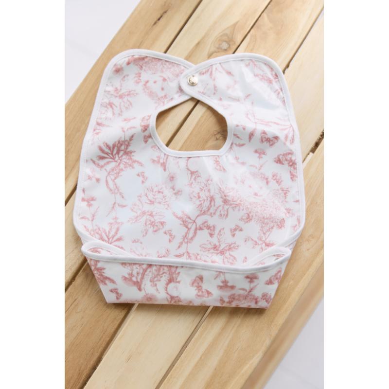 Bavoir -Toile enduite Toile de Jouy rose thé