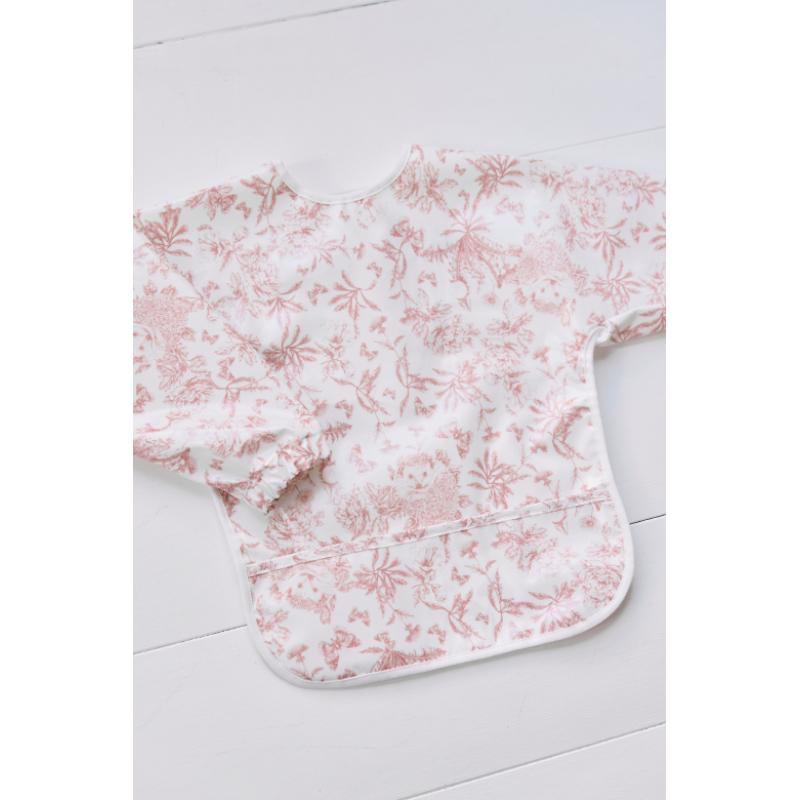 Bavoir manche longue -Toile enduite Toile de Jouy rose thé