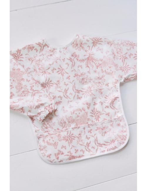 Bavoir manche longue -Toile enduite Toile de Jouy rose thé