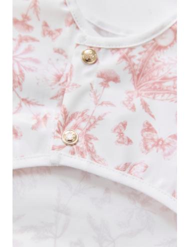 Bavoir manche longue -Toile enduite Toile de Jouy rose thé