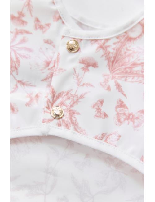 Bavoir manche longue -Toile enduite Toile de Jouy rose thé