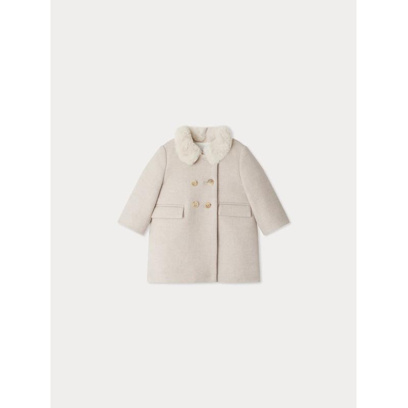 Manteau Moka en laine avec un col fausse fourrure