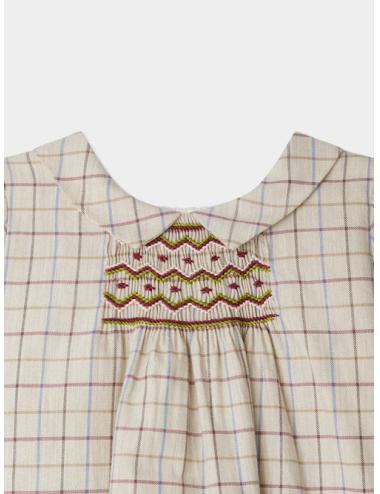 Robe Juju smockée et brodée à carreaux