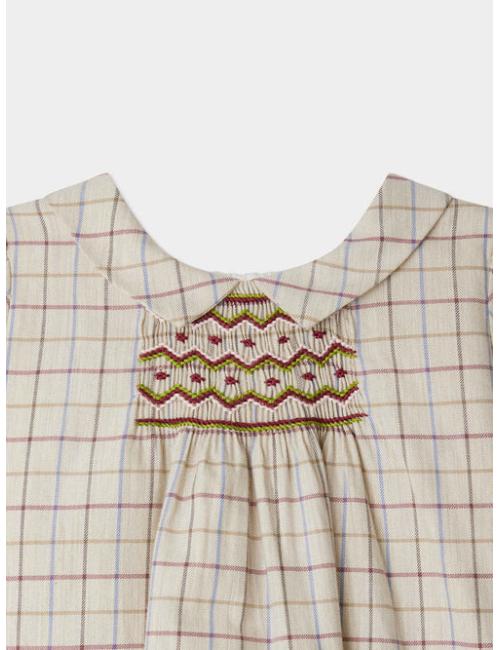 Robe Juju smockée et brodée à carreaux