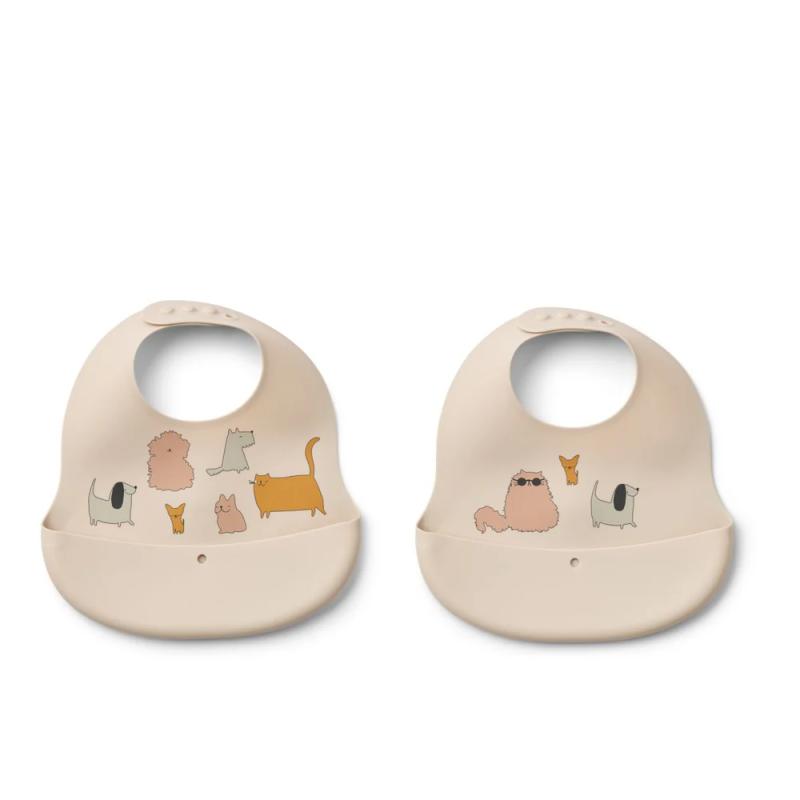 Set 2 Bavoirs en silicone - Cats & Dogs/Sandy