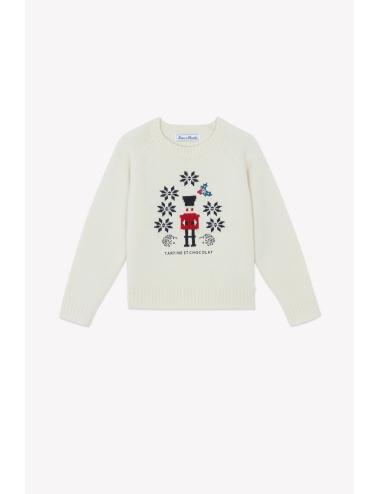 Pull - Ecru broderie casse noisette