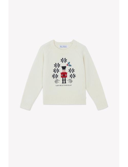 Pull - Ecru broderie casse noisette