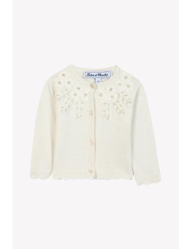 Cardigan - Ecru broderies flocons