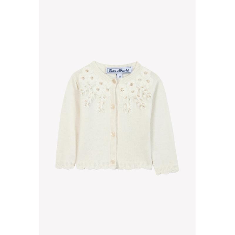 Cardigan - Ecru broderies flocons