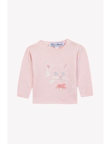 Pull - Rose pâle illustration chat