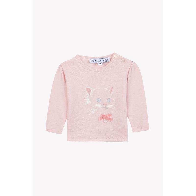 Pull - Rose pâle illustration chat
