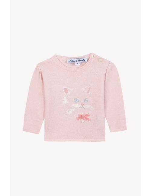 Pull - Rose pâle illustration chat