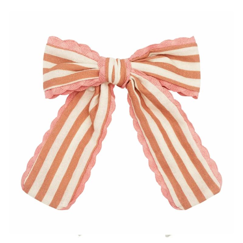 Barrette à cheveux - Noeud long rayé