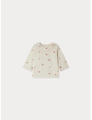 Blouse Ganiti en coton biologique rayé et rebrodé de cerises