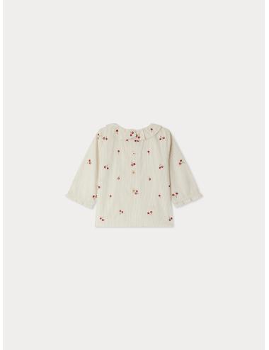 Blouse Ganiti en coton biologique rayé et rebrodé de cerises