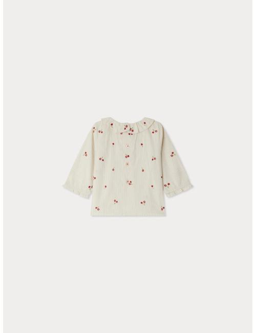 Blouse Ganiti en coton biologique rayé et rebrodé de cerises