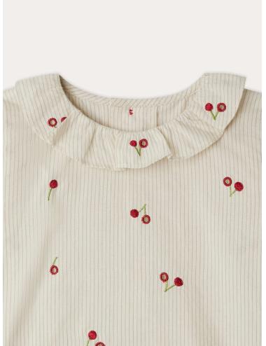 Blouse Ganiti en coton biologique rayé et rebrodé de cerises