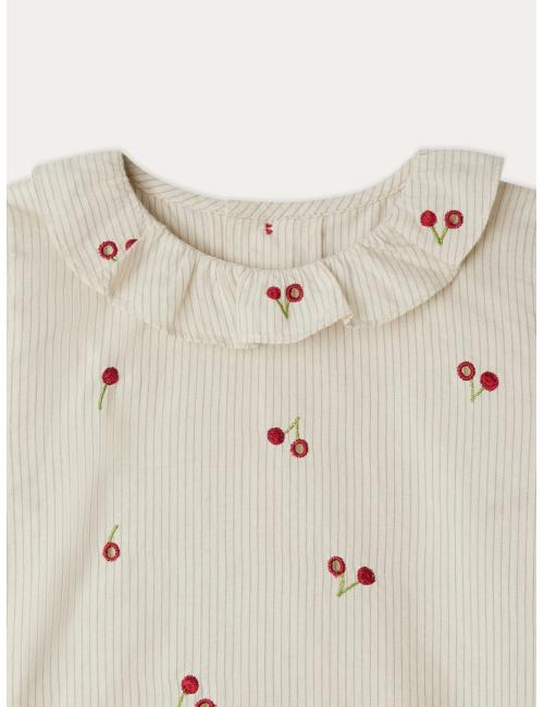 Blouse Ganiti en coton biologique rayé et rebrodé de cerises