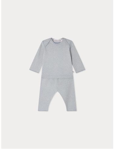 Ensemble mixte Timi imprimé à encolure américaine en coton biologique bleu gris