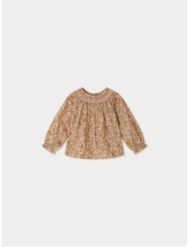 Blouse Griotte smockée et brodée en tissu Liberty en coton biologique